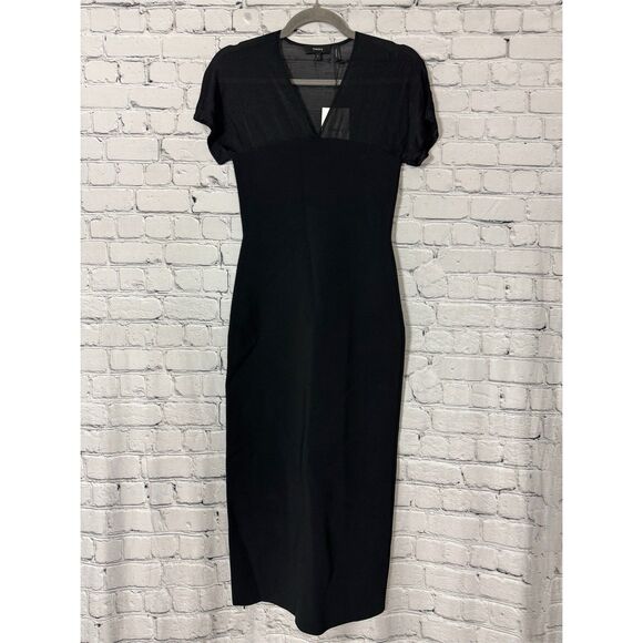 NWT Theory Kimono Illusion Fitted Dress in Black Glossed Women Size Small S LBD - Picture 4 of 16